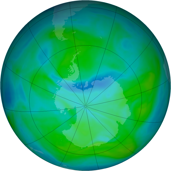 Antarctic ozone map for 02 January 2008
